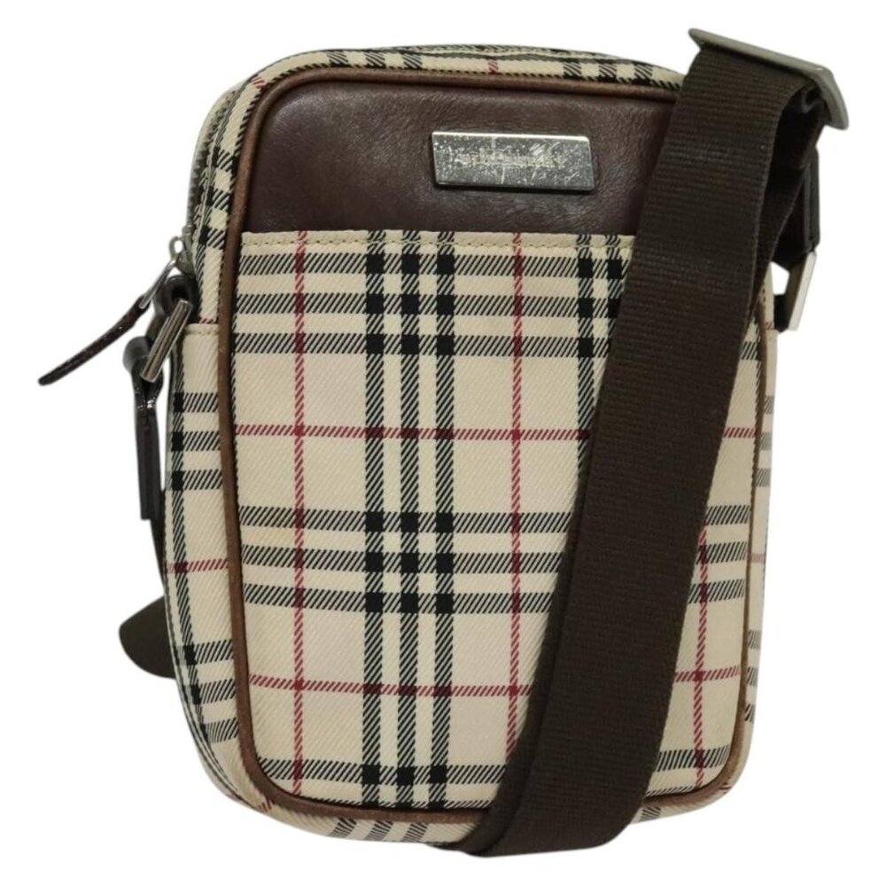 Authentic BURBERRY Nova Check Shoulder Bag Canvas Beige Silver